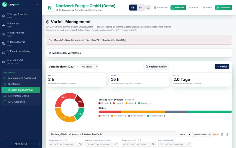 Incident-Management – Bildschirmansicht, Demo-Mandant