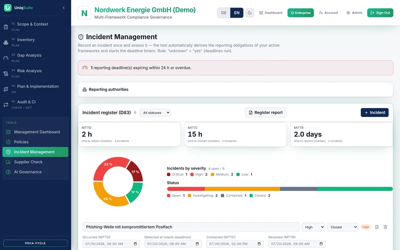 Incident management – screenshot, demo tenant
