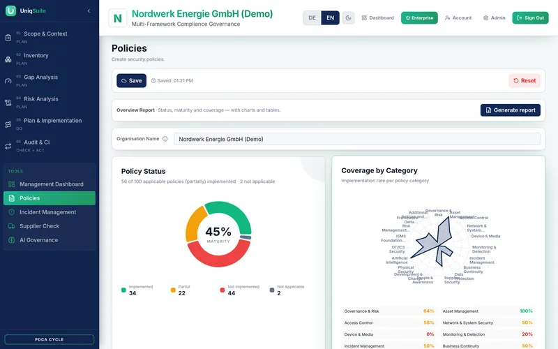 Policies – screenshot, demo tenant