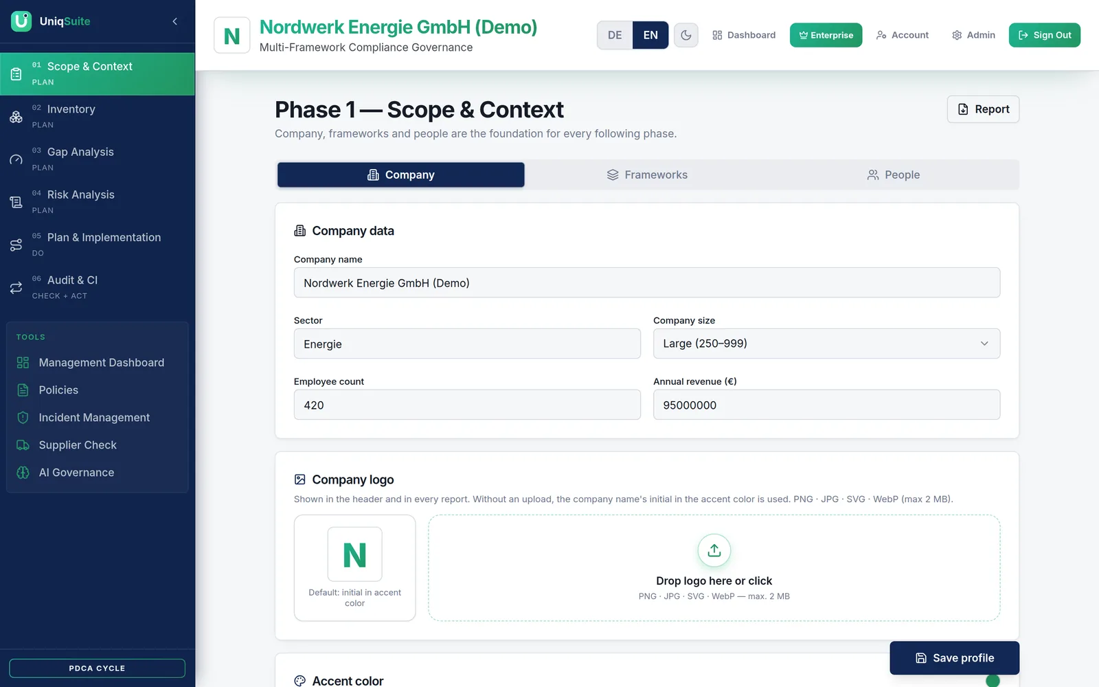 Set the scope – screen in UniqSuite